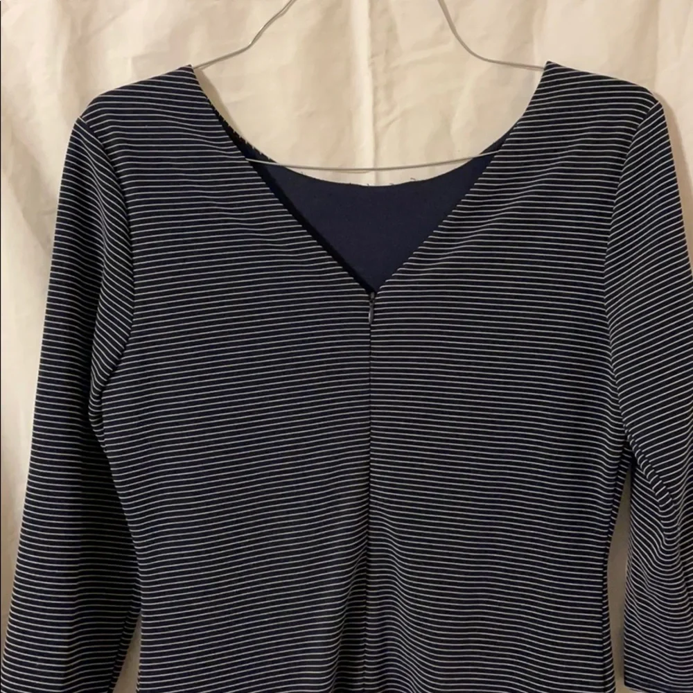 Navy Striped Lace Bottom Dress - Picture 4 of 5